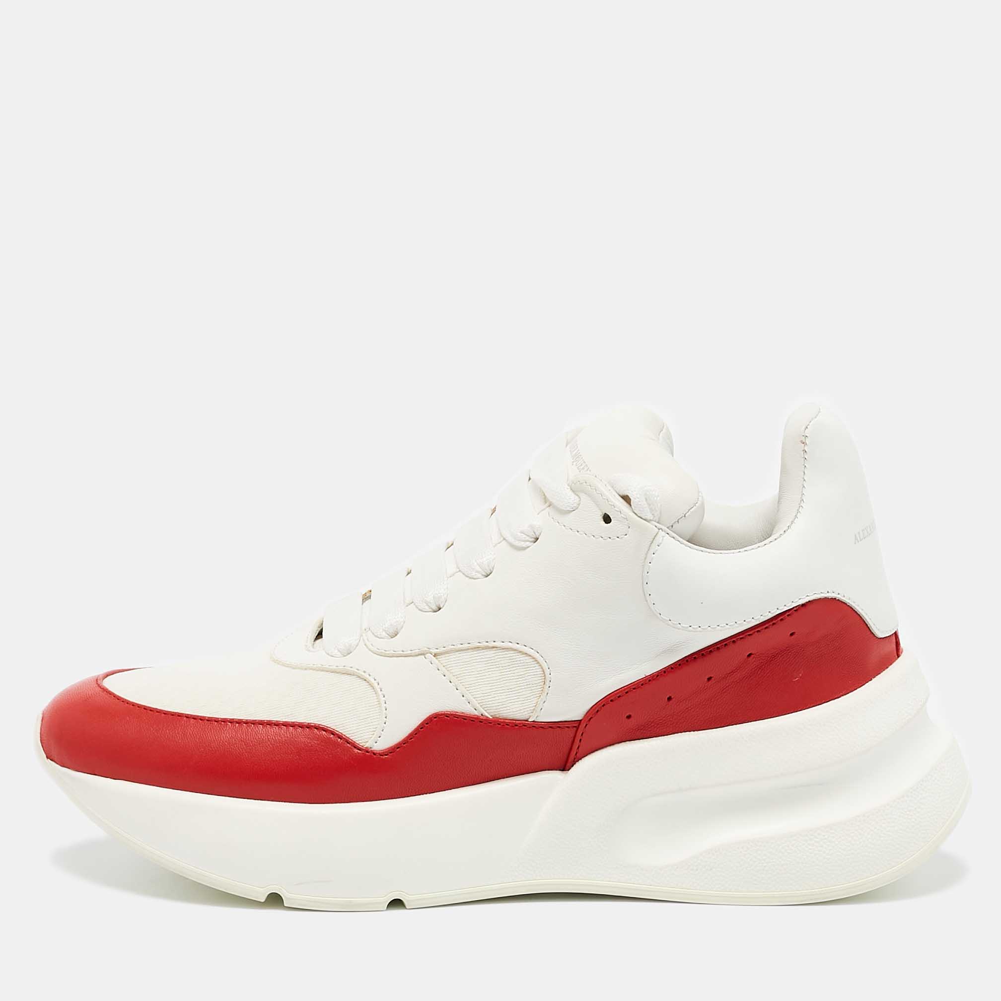 Alexander McQueen White/Red Leather And Mesh Oversized Runner Low Top Sneakers Size 38