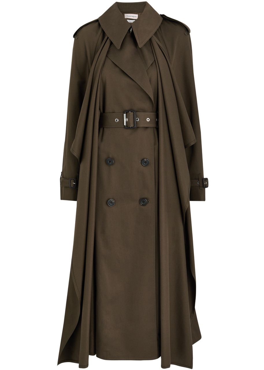 Alexander Mcqueen Draped Double-breasted Cotton Trench Coat - Dark Green - 42 (UK10 / S)