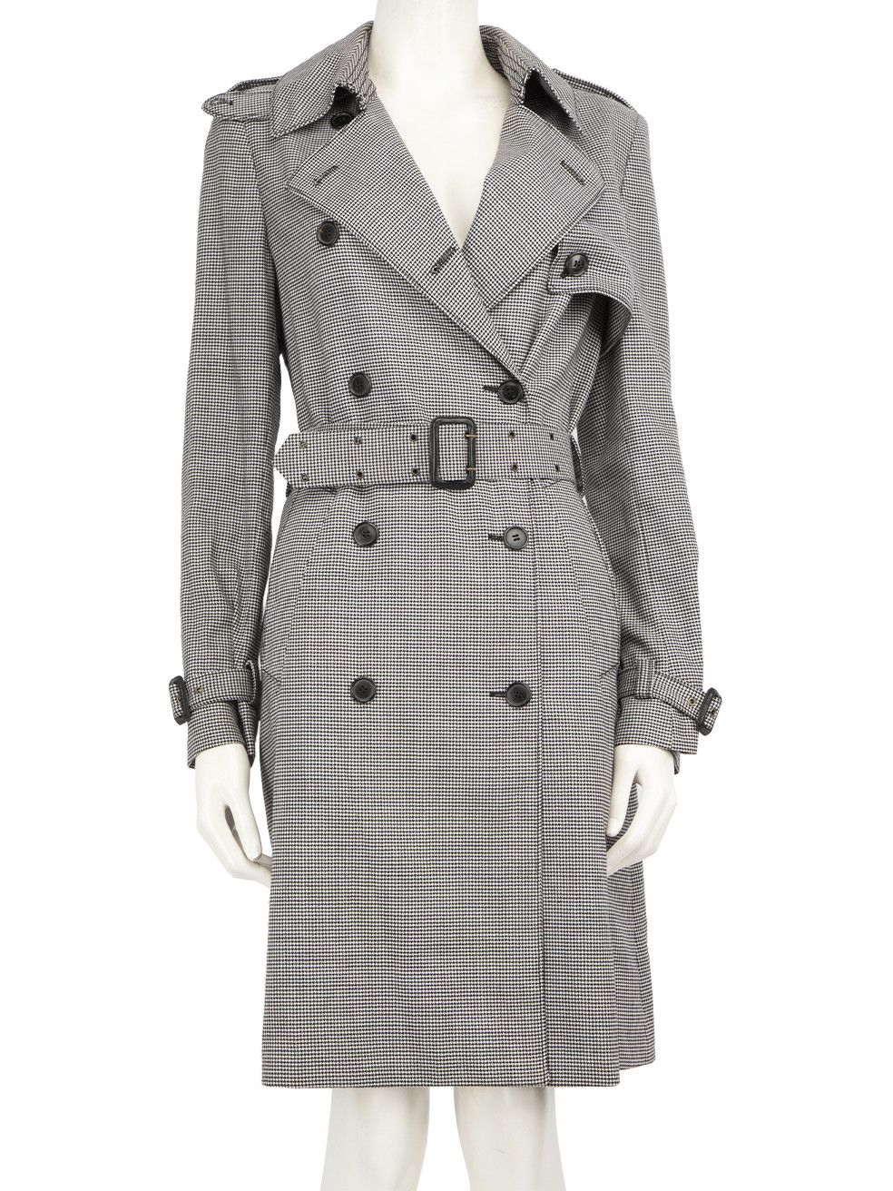 Alexander Mcqueen Grey Houndstooth Belted Trench Coat, Women's (Size Small)