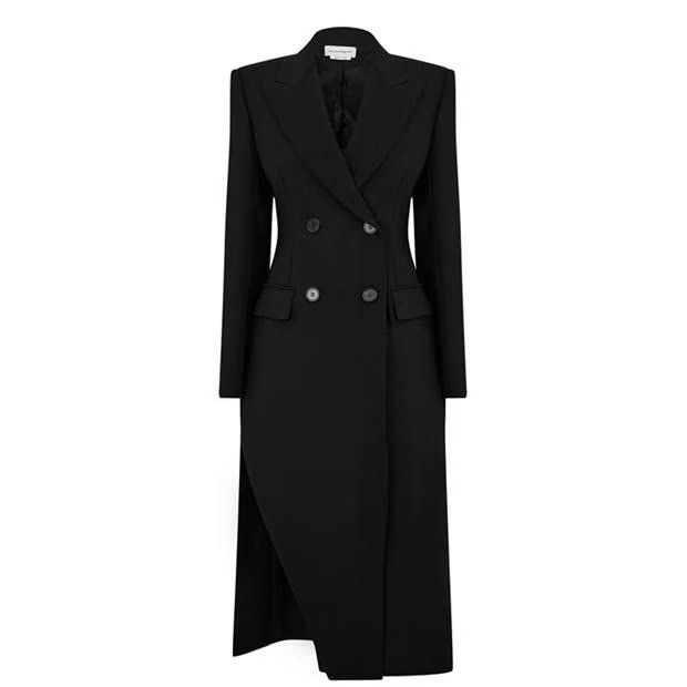 Alexander Mcqueen O1G2R1Mq0824 Slashed Double Breasted Tailored Coat In Black, Women's (Size Medium)