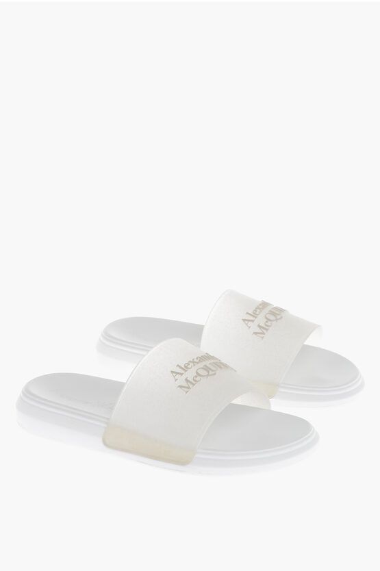 Alexander Mcqueen Rubber Glitter Transparent Sliders With Embossed Logo in White, Women's (Size 6.5)