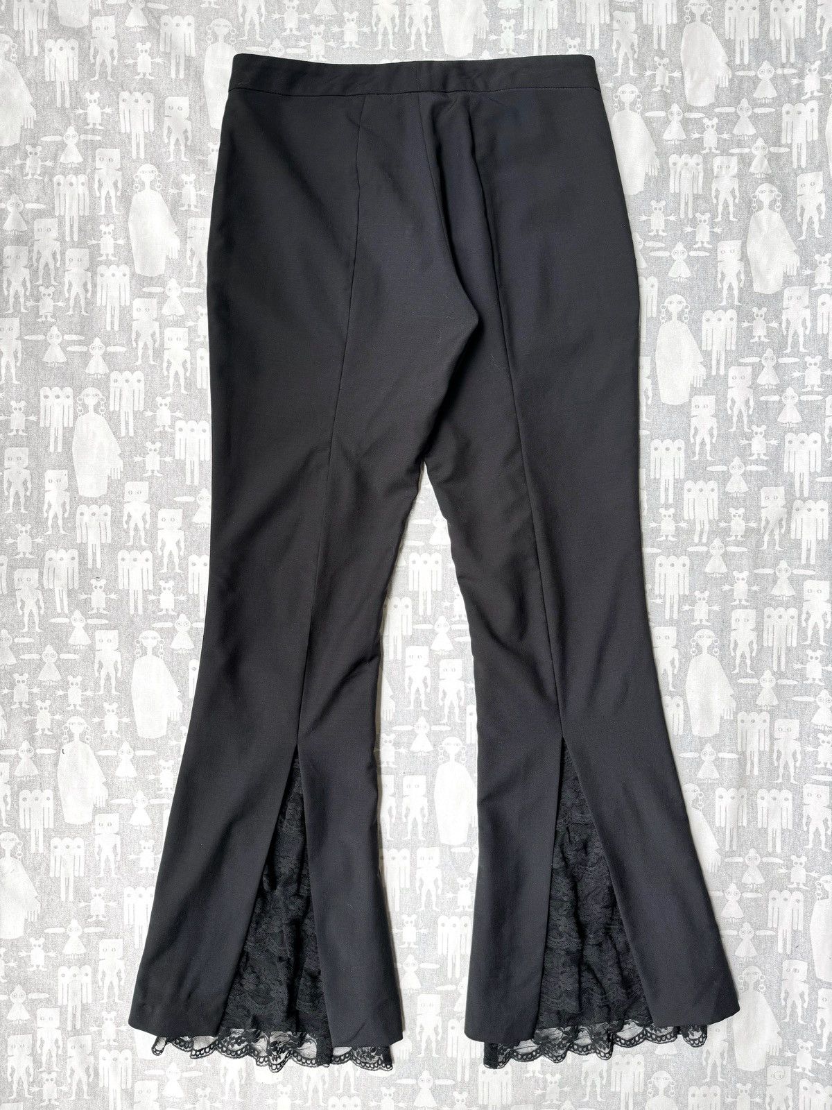 Alexander Mcqueen Ss99 Lace Hem Flared Wool Trousers in Black, Women's (Size 28)