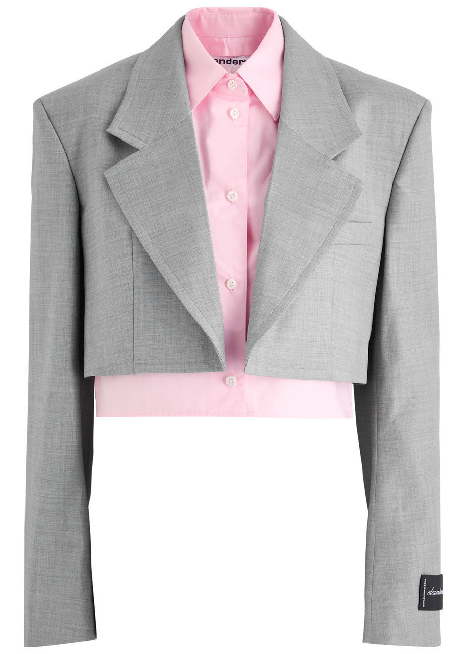 Alexander Wang Shirt-layered Cropped Wool-blend Blazer - Light Grey - S/M (UK10-12 / M)