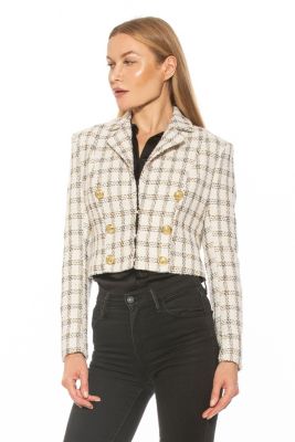 Alexia Admor Women's Jesse Tweed Cropped Blazer With Button Detail, Ivory