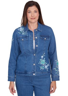 Alfred Dunner Women's Lake Victoria Embroidered Denim Jacket, Small