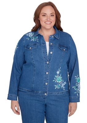 Alfred Dunner Women's Plus Size Lake Victoria Embroidered Denim Jacket, 1X