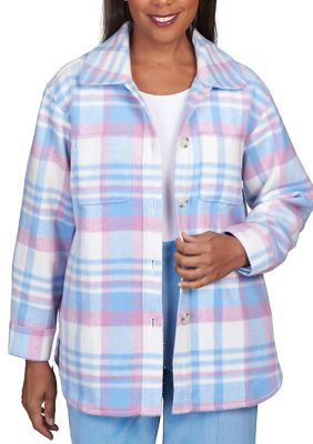 Alfred Dunner Women's Swiss Chalet Pastel Plaid Collared Shirt Jacket, Medium