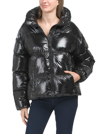 Ali Cropped Hi Shine Puffer Jacket for Women | Polyester/Nylon