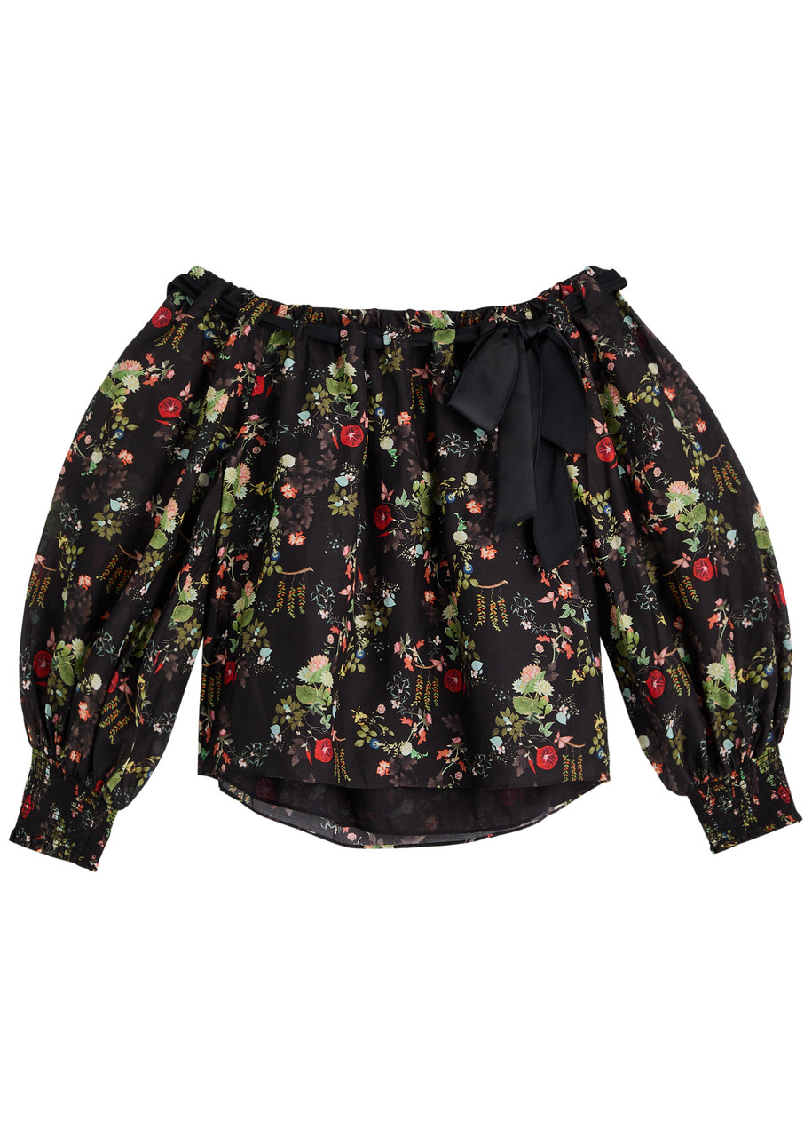 Alice + Olivia Alta Floral Off-the-shoulder Cotton-blend top - Black - XS (UK6 / XS) - XS (UK6 /xS)