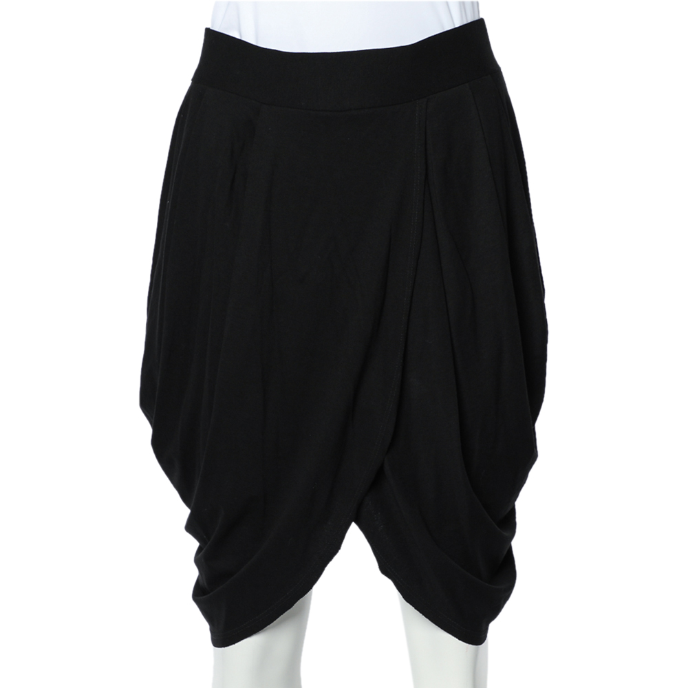 Alice + Olivia Black Jersey Tulip Draped Skirt M