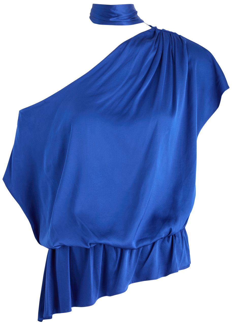 Alice + Olivia Mitsuko Draped Off-the-shoulder Satin top - Blue - XL (UK16 /xL)