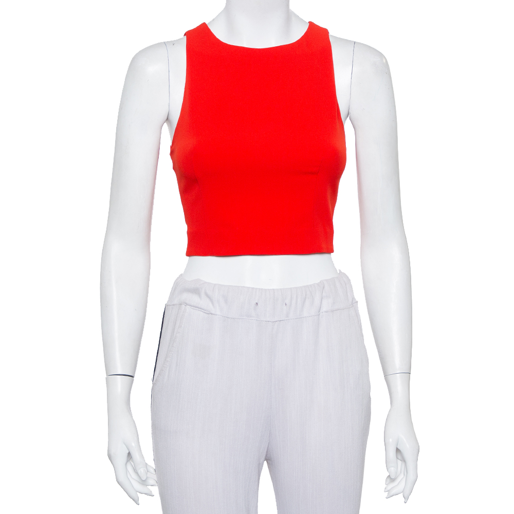 Alice + Olivia Red Crepe Lace Trim Detail Sleeveless Poppy Crop Top XS