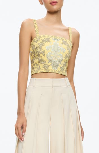 Alice + Olivia Sasha Paisley Lace-Up Crop Top in Vanity Lemon Meringue/Multi at Nordstrom Rack, Size 6