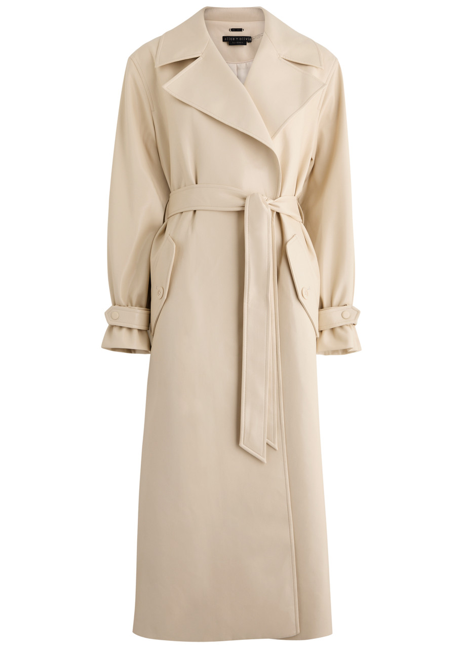 Alice + Olivia Sullivan Belted Faux Leather Trench Coat - Cream - M (UK12 / M)