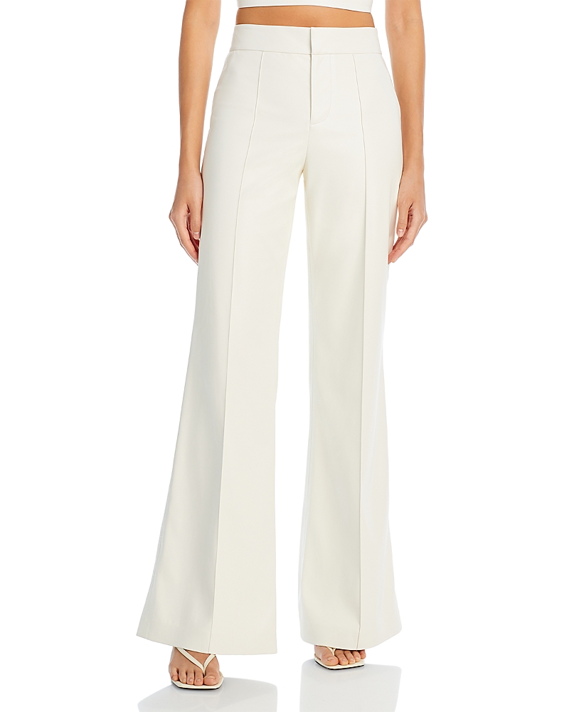 Alice and Olivia Dylan High Waist Wide Leg Pants in Ecru Vegan Leather