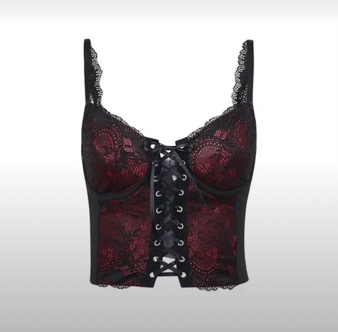 Aliexpress Lace Corset Top With Ribbon Detailing in Red, Women's (Size Small)