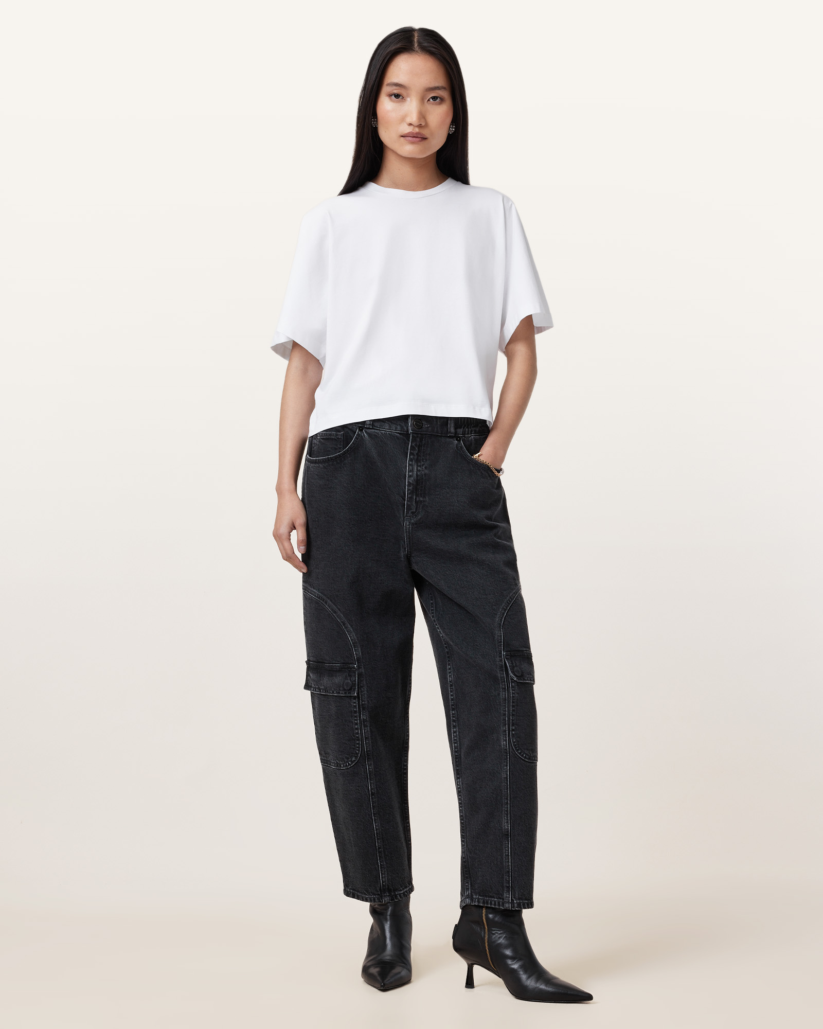 AllSaints Daisy Mae Tapered Leg Cargo Denim Jeans