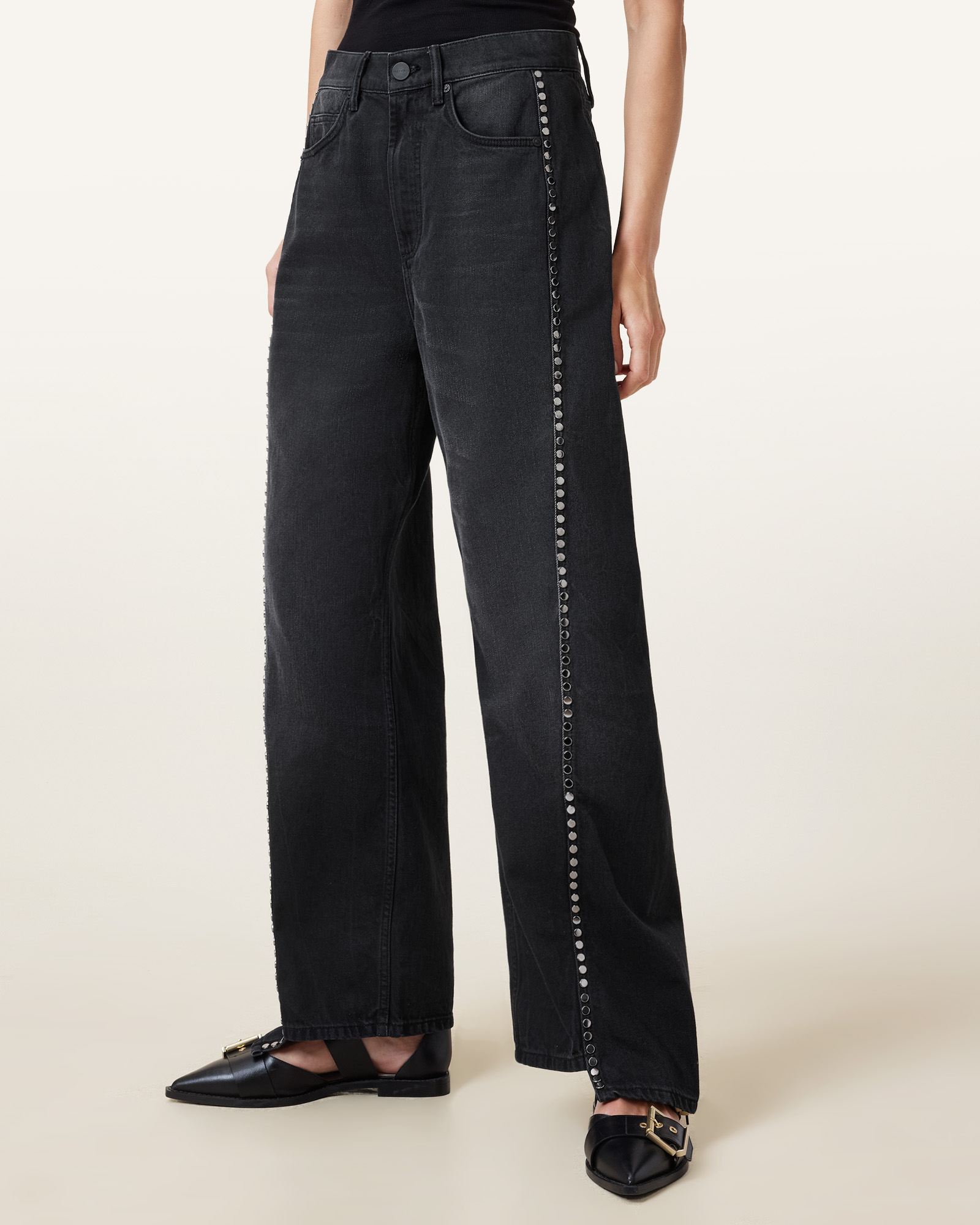 AllSaints Frankied Studded Wide Leg Jeans