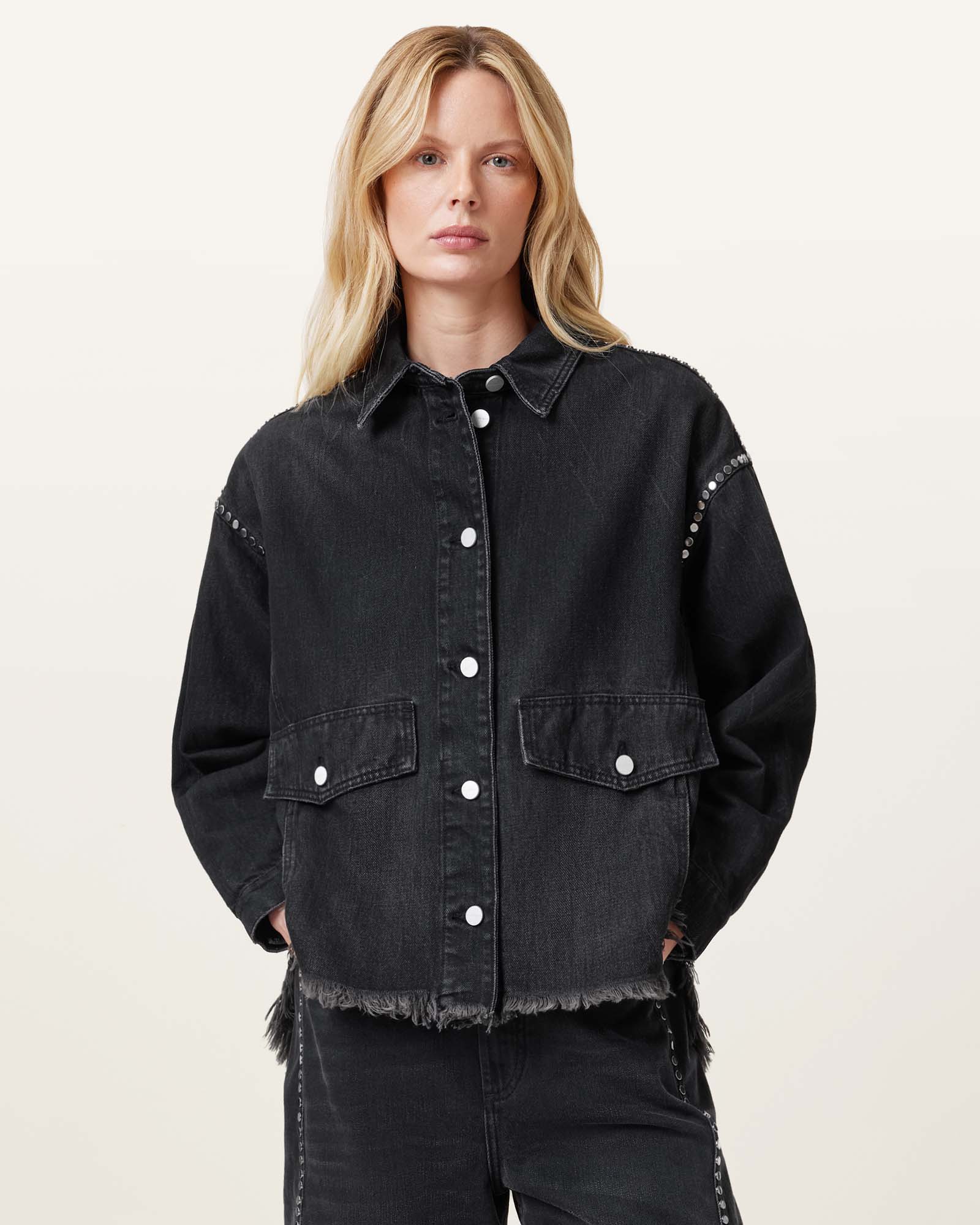 AllSaints Hettie Studded Oversized Denim Shacket