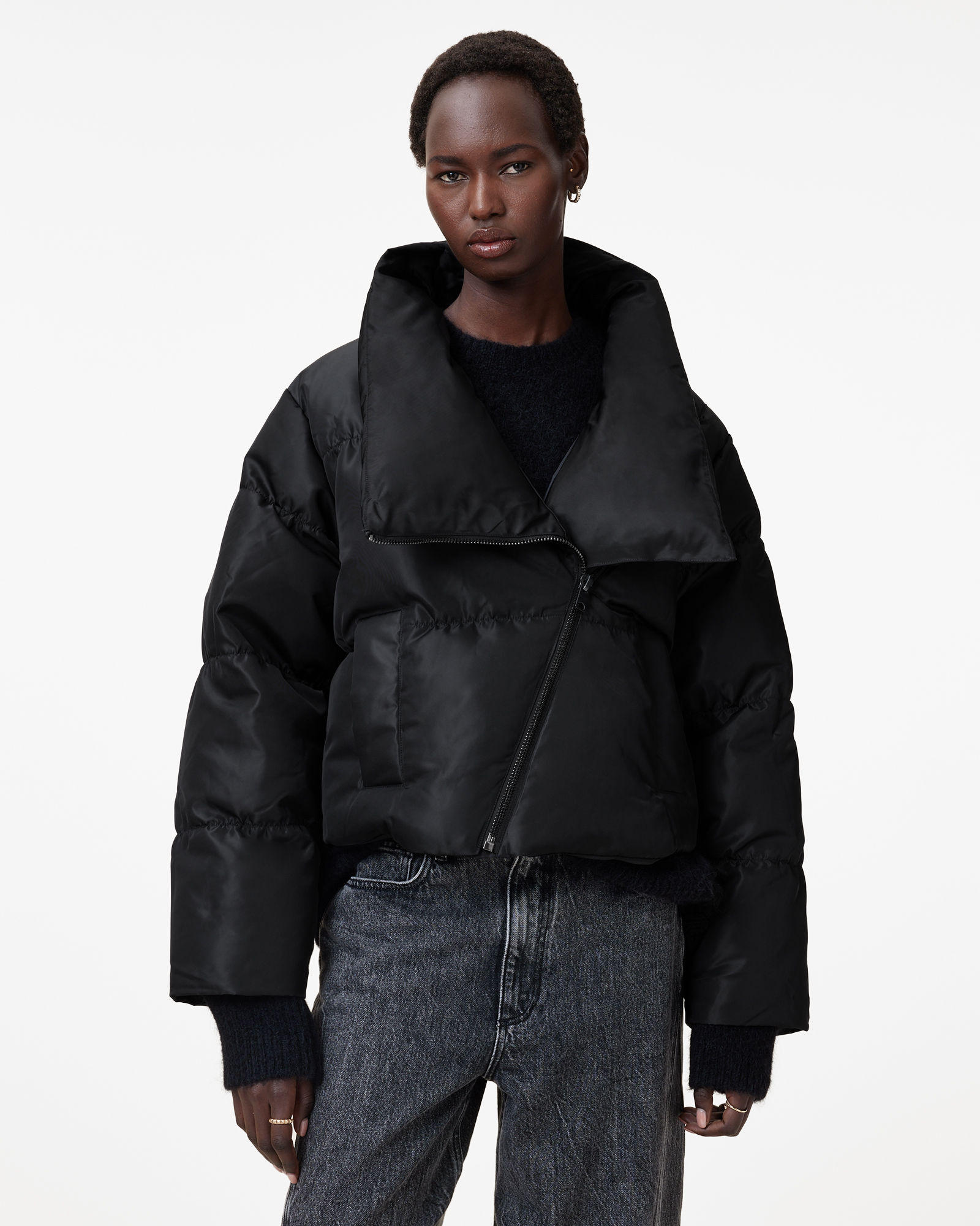 AllSaints Nickol Asymmetric Cropped Puffer Jacket