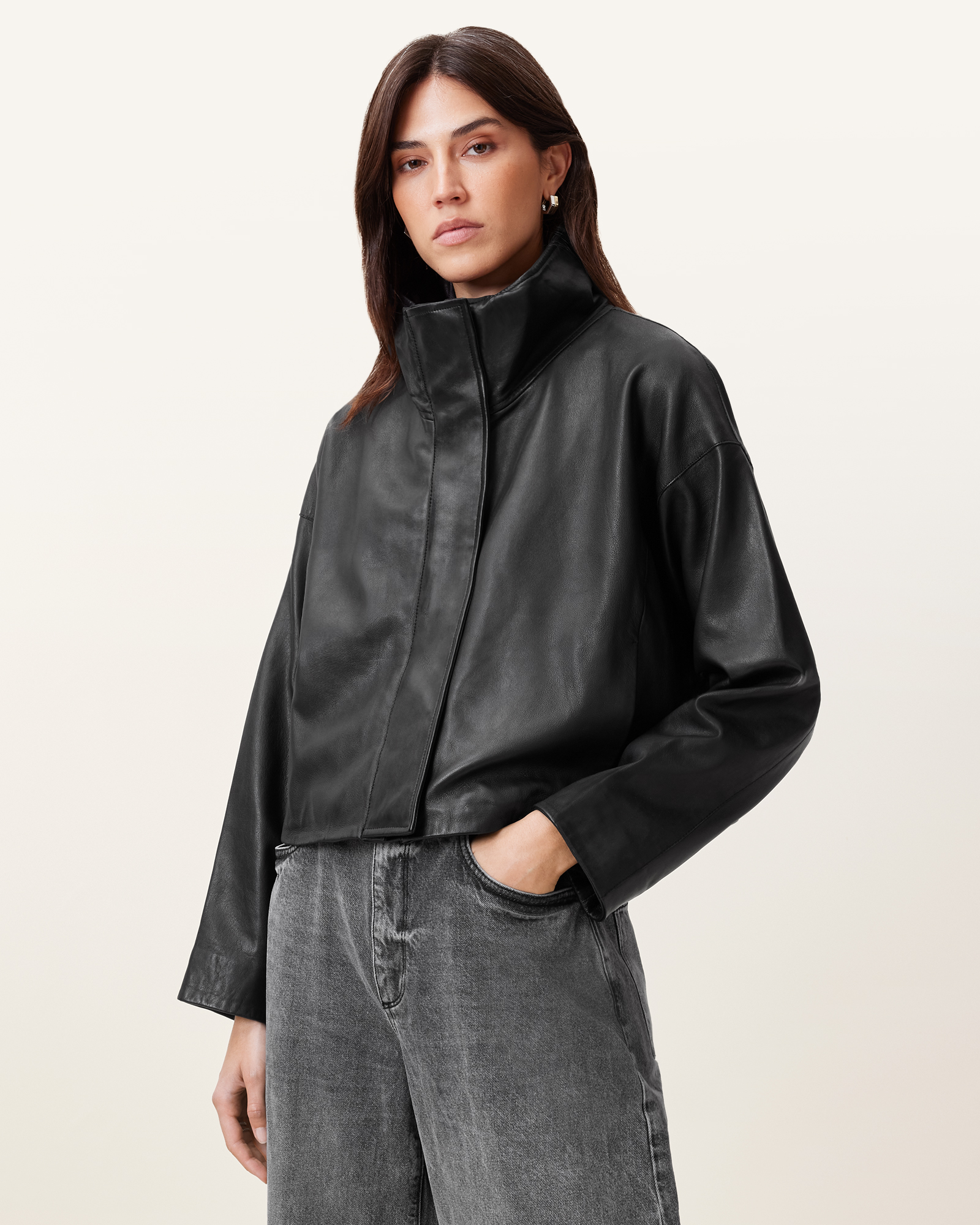 AllSaints Ryder Funnel Neck Leather Jacket