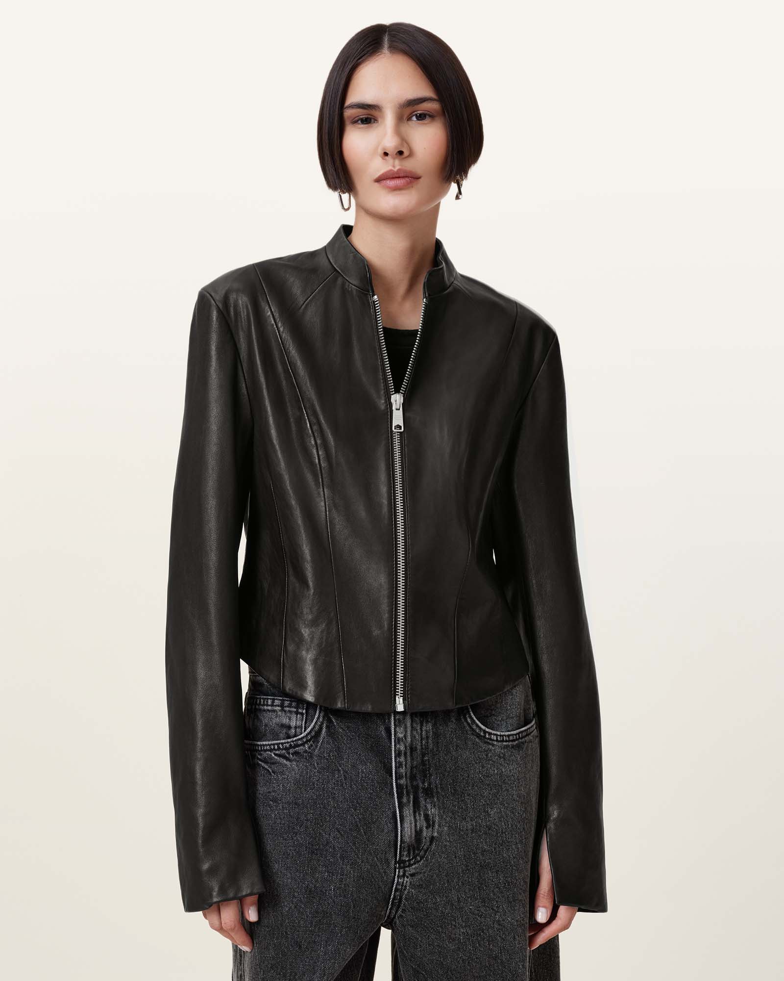 AllSaints Sadler Slim Fit Leather Jacket