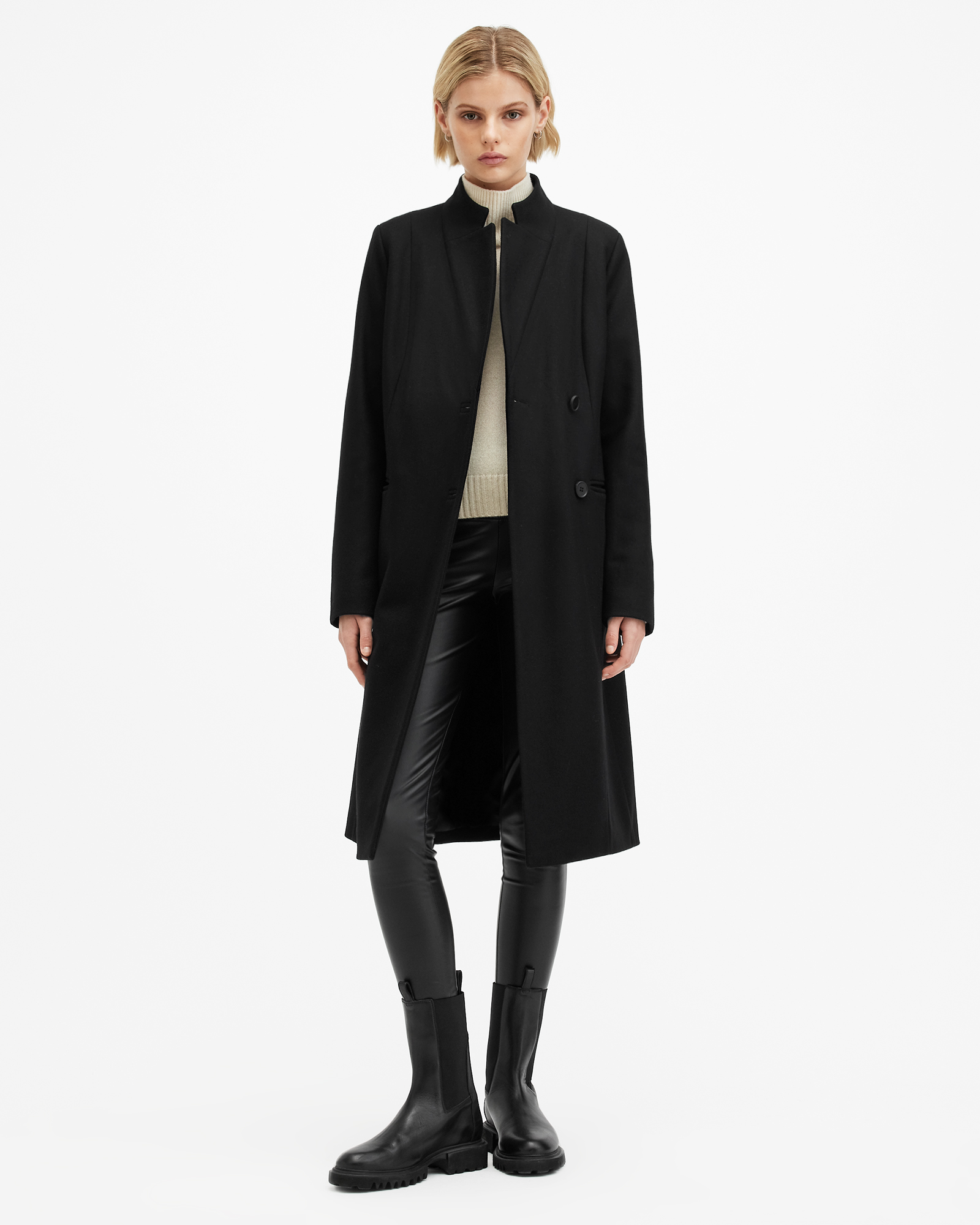 AllSaints Sidney Wool Cashmere Blend Tailored Coat