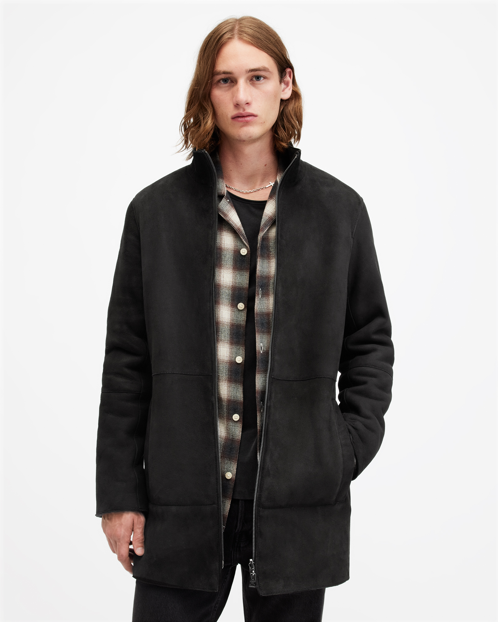 AllSaints Stride Funnel Neck Shearling Coat