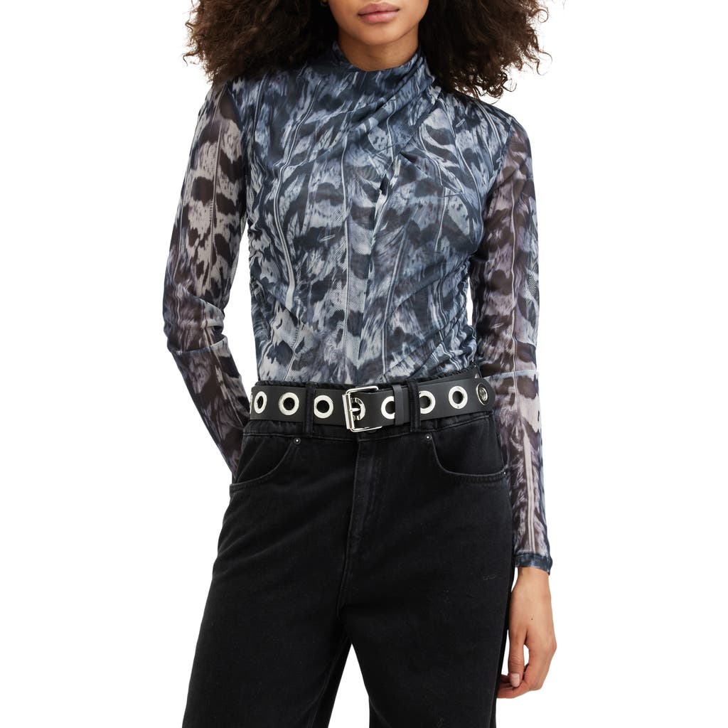 AllSaints Tia Long Sleeve Mesh Top in Inez Blue at Nordstrom Rack, Size 2 Us / 6 Uk