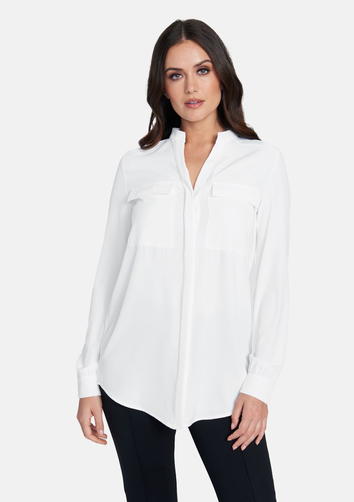 Alloy Apparel Tall Classic Button Up Blouse for Women in White Size XS