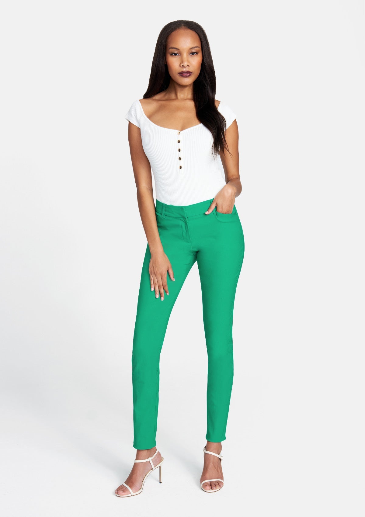 Alloy Apparel Tall Julia Dressy Skinny Pants for Women in Deep Green Size Small