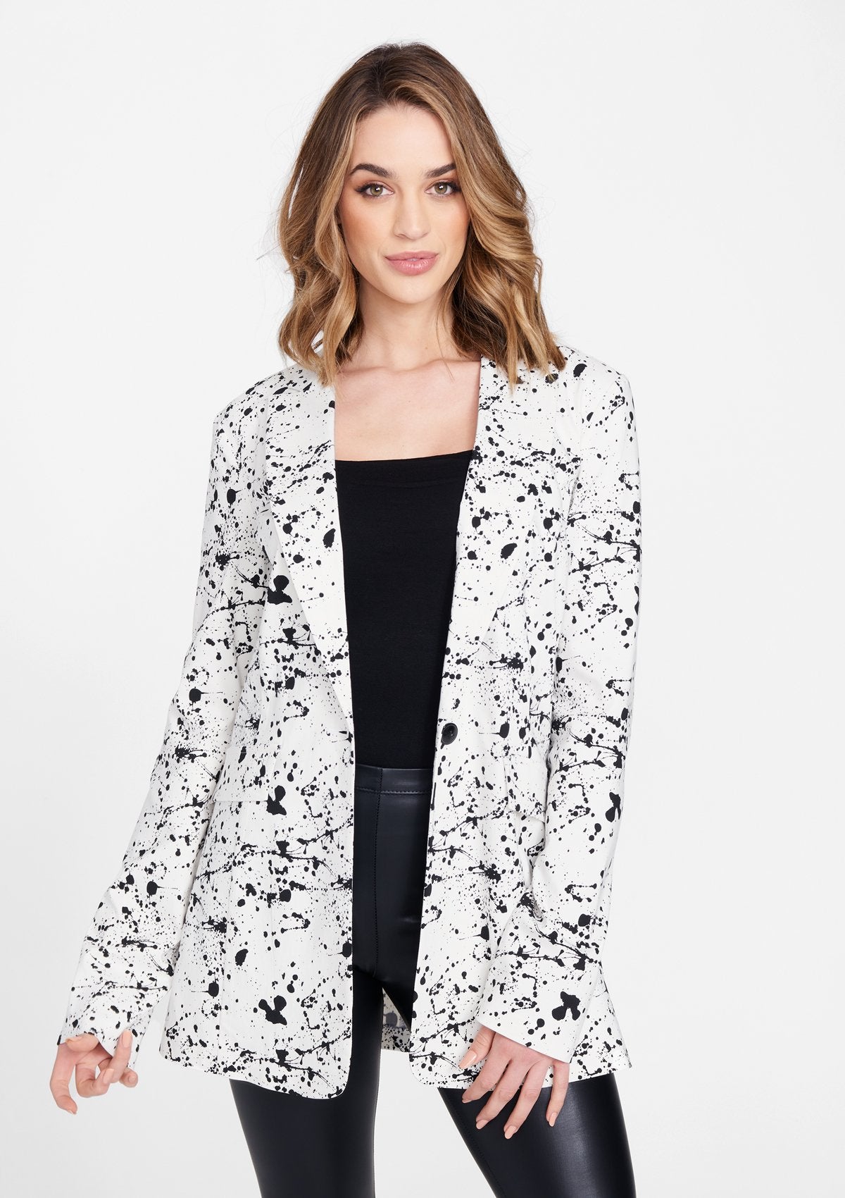 Alloy Apparel Tall Oversized Blazer for Women in Paint Splatter White Size Small