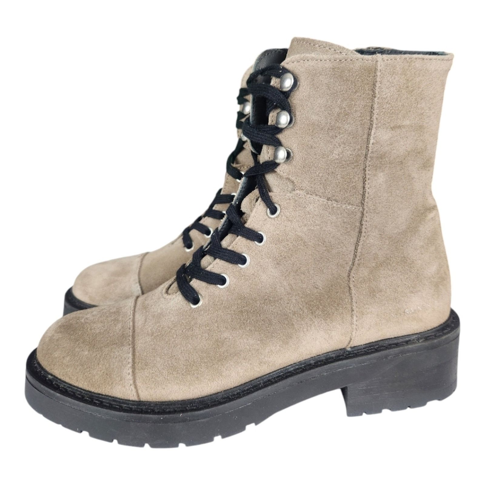 Allsaints Dusty Suede Combat Boots Women Size 8 Light Gray in Beige