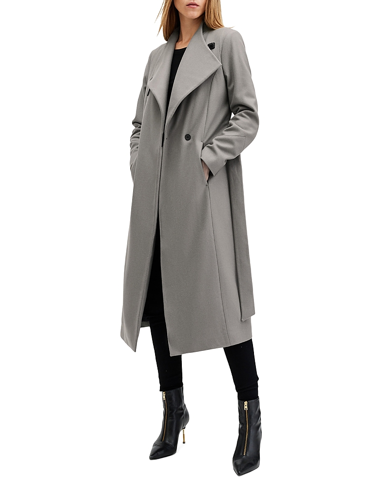 Allsaints Riley Wrap Around Belted Long Line Wool Coat