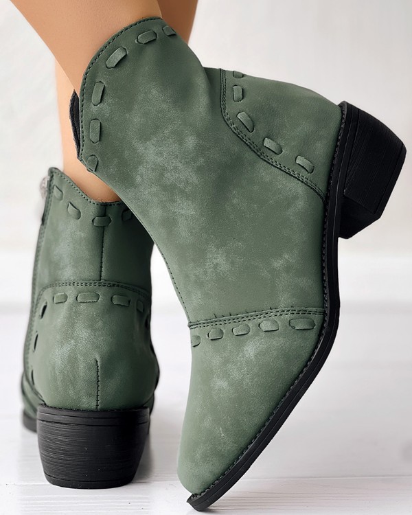 Almond Toe Chunky Heel Ankle Boots