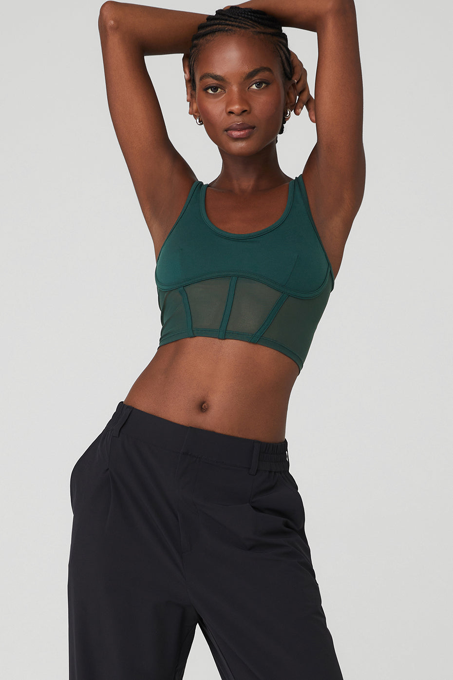 Alo Yoga | Airbrush Mesh Corset Tank Top in Midnight Green, Size: XS