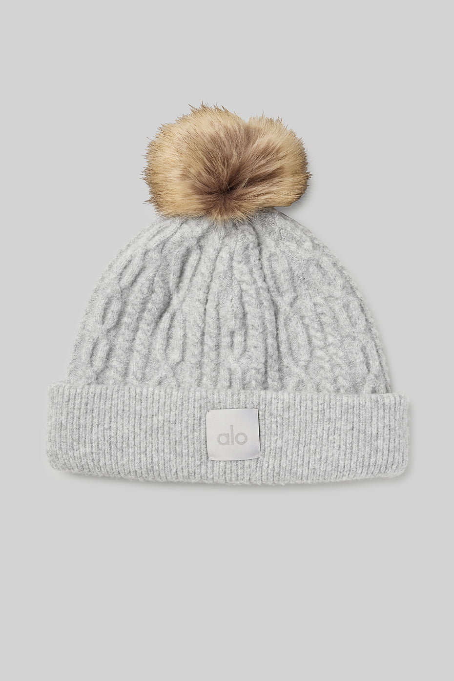 Alo Yoga | Cable Knit Beanie Hat in Athletic Heather Grey