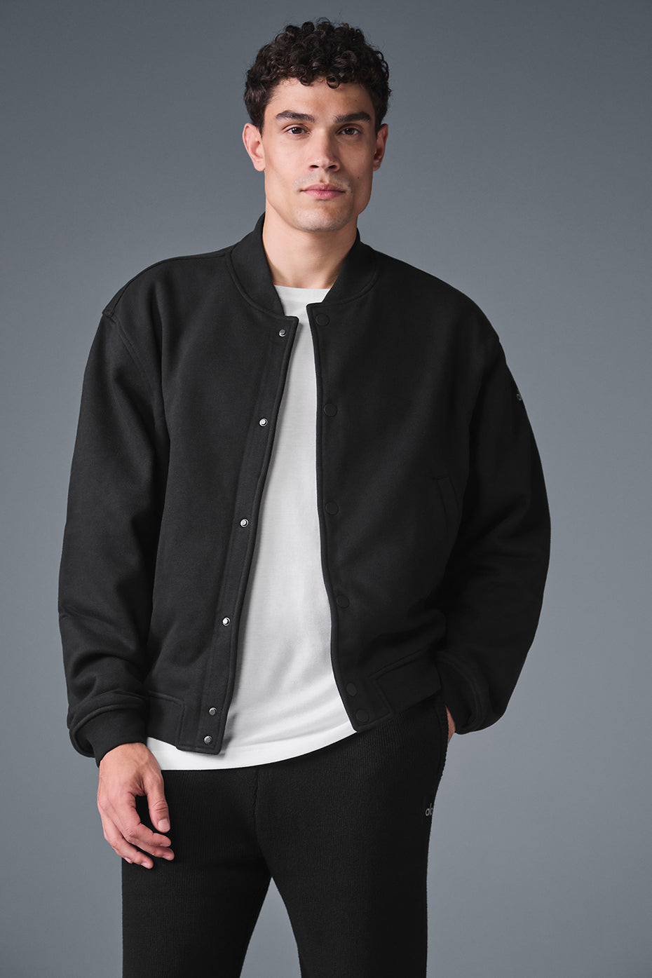 Alo Yoga | Renown Varsity Jacket in Black, Size: 2XS