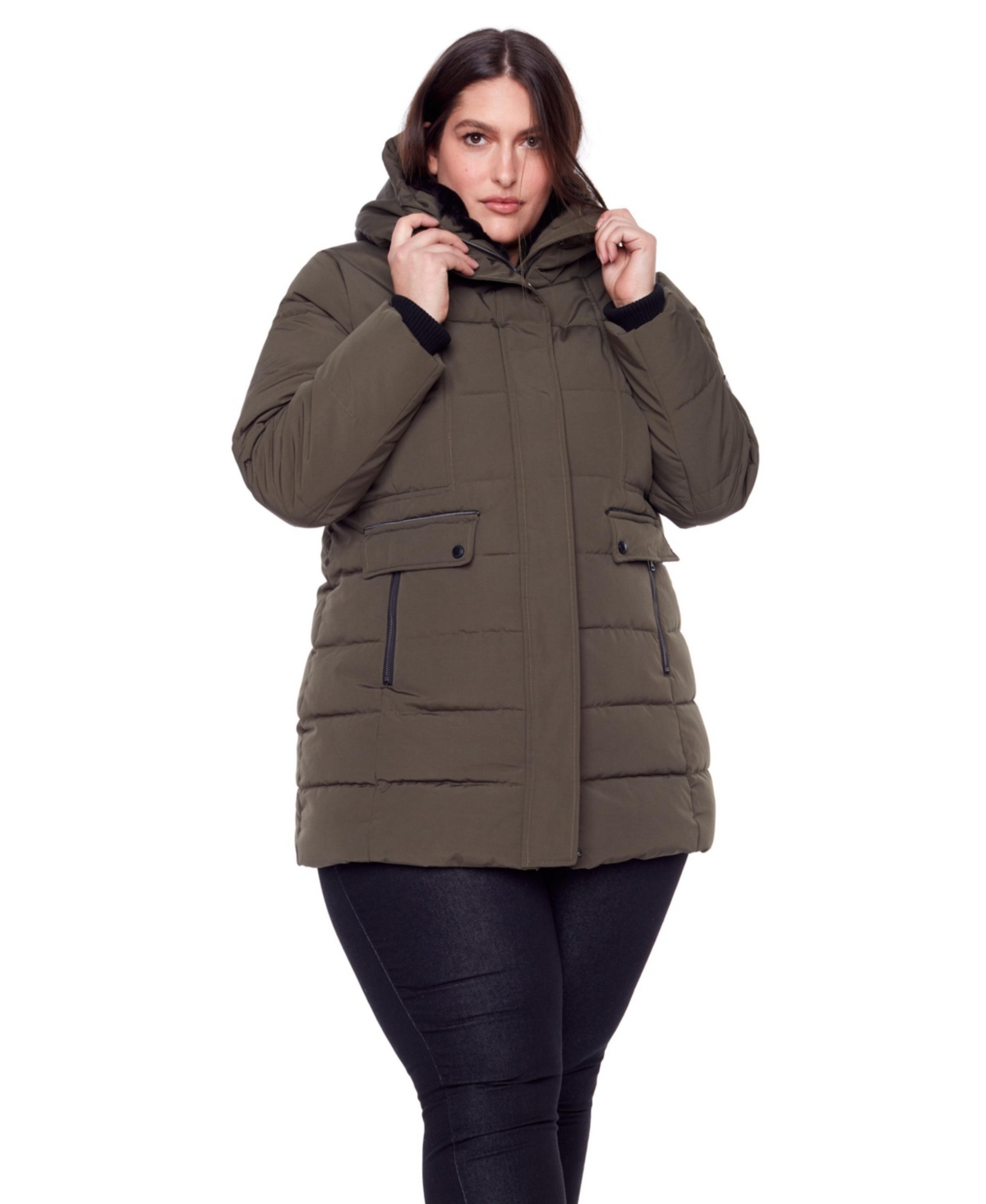 Alpine North Plus Size Kootney Mid-Length Parka Coat - Olive