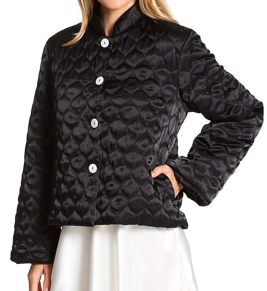 Amanda Rich Women's Quilted Satin Bed Jacket in Black | Size Small | HerRoom.com