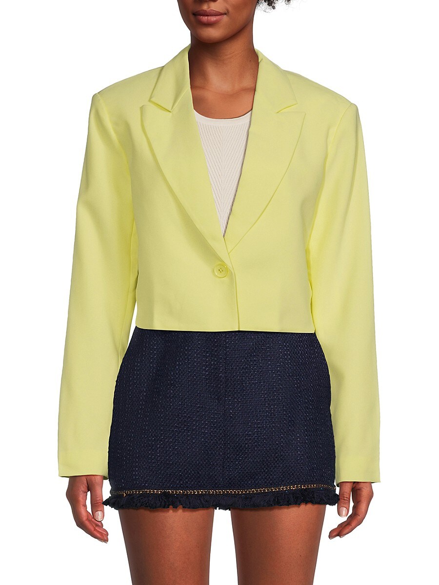 Amanda Uprichard Women's Reggie Peak Lapel Crop Blazer - Pastel Yellow - Size XS