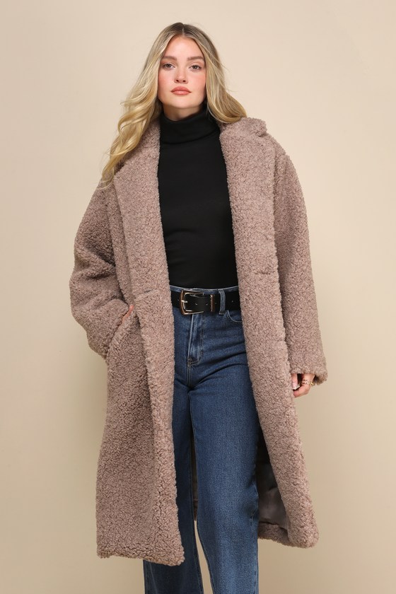 Amazing Comfort Taupe Shearling Long Coat