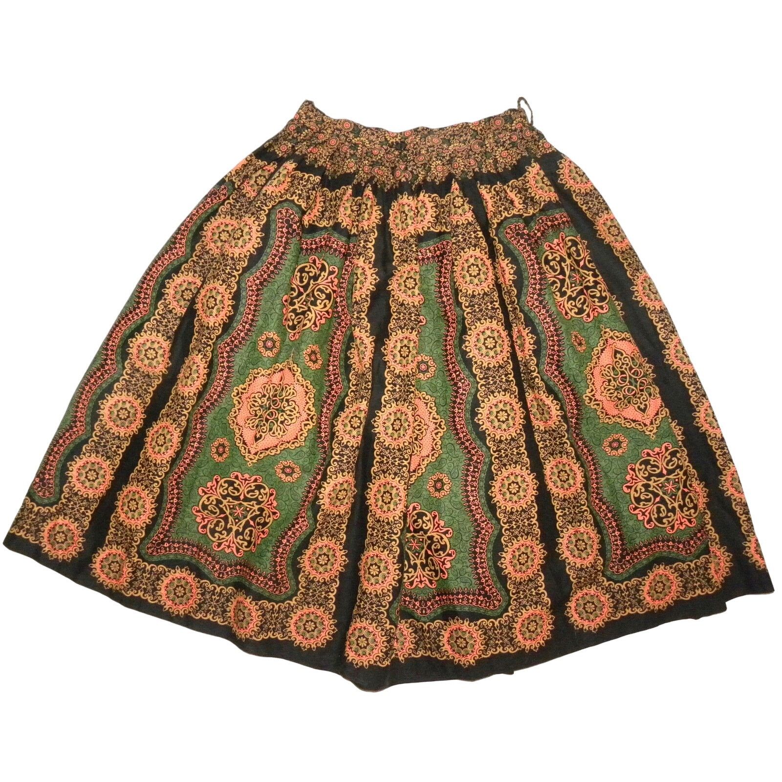 America x Vintage 50S Printed Full Circle Skirt | Davis & Catterall Print 26" in Orange/Black/Green, Women's