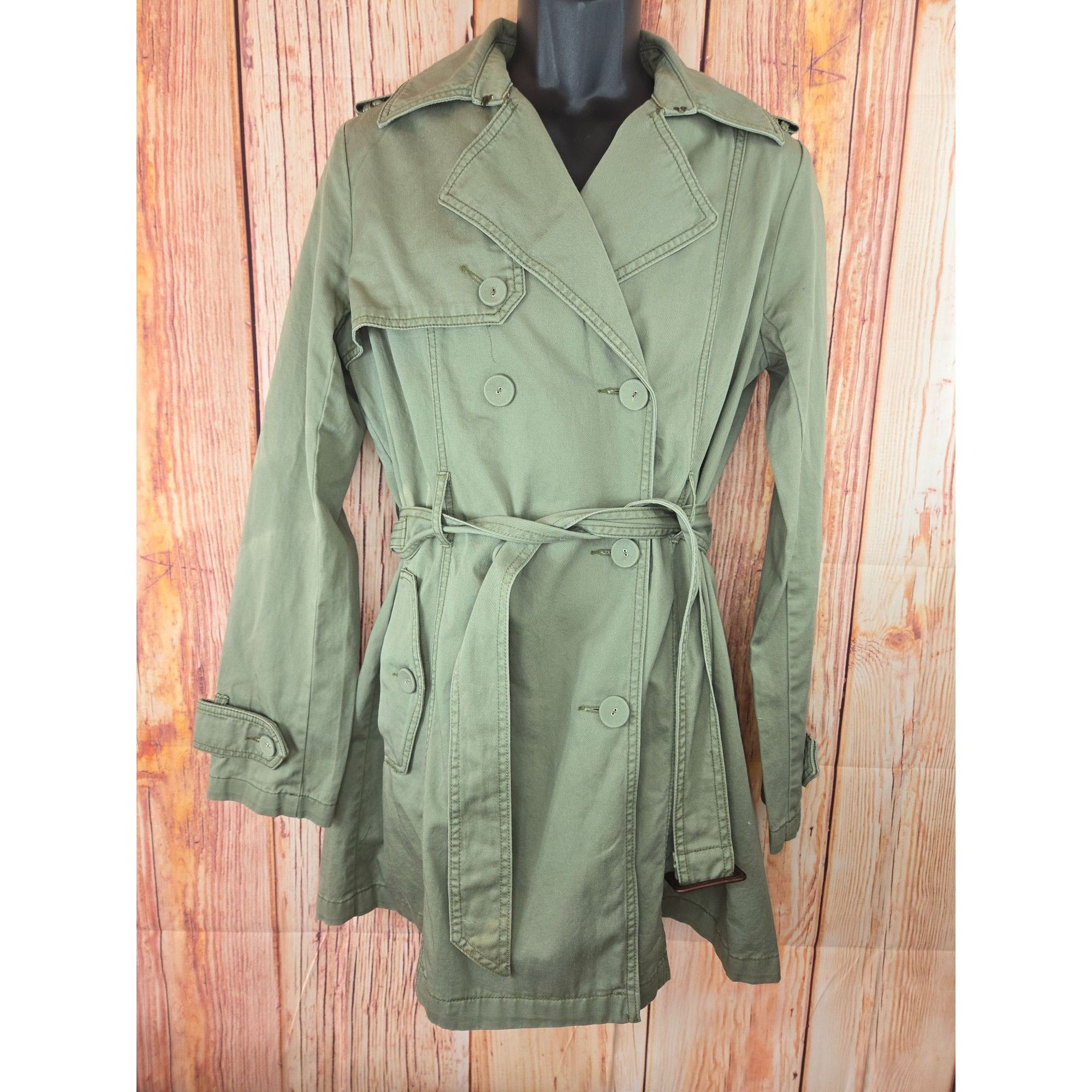 American Eagle Outfitters Trench Coat Large Double-Breasted in Green, Women's