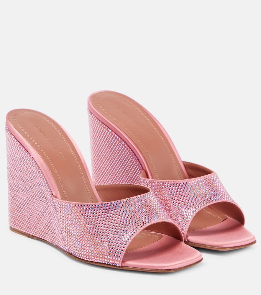 Amina Muaddi Lupita embellished satin wedge sandals