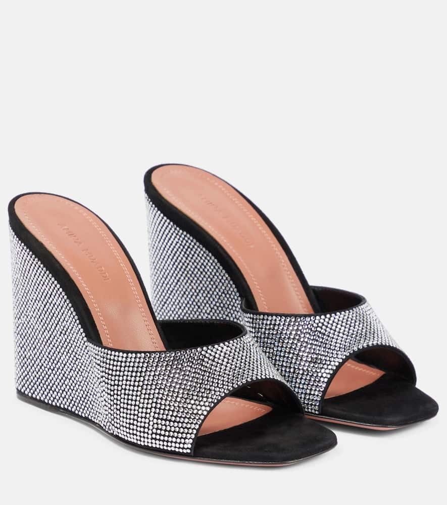 Amina Muaddi Lupita embellished suede wedge mules