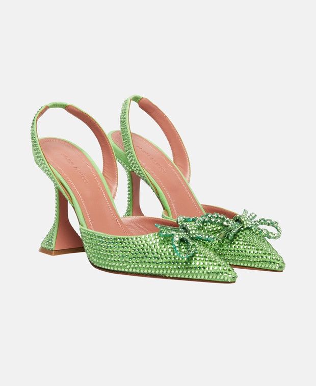 Amina Muaddi Slingback Pumps Shoes in Green, Women's (Size 6)