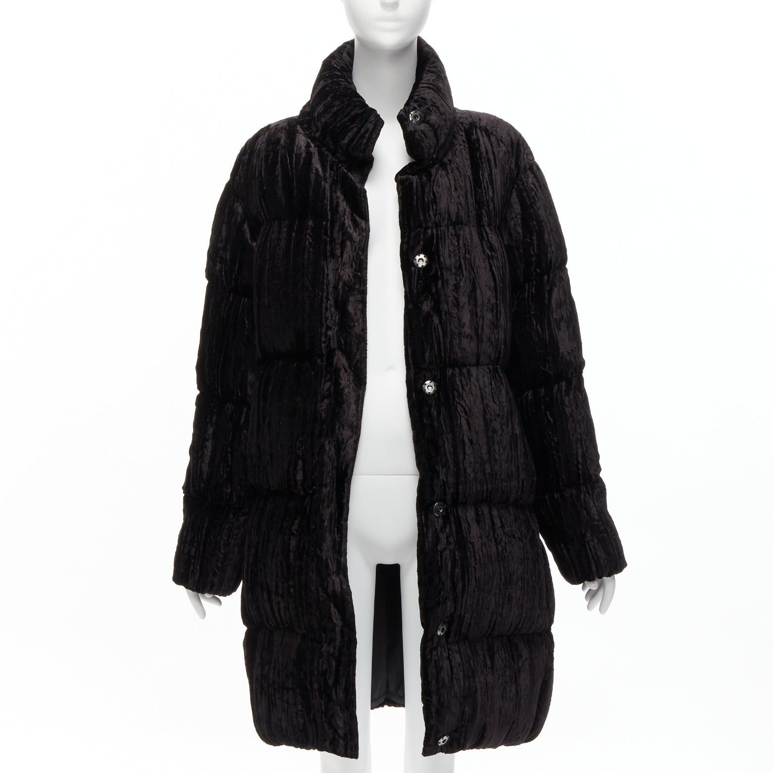 Anais Jourden Black Crimped Velvet High Neck Puffer Coat Jacket Fr38 M, Women's (Size Medium)