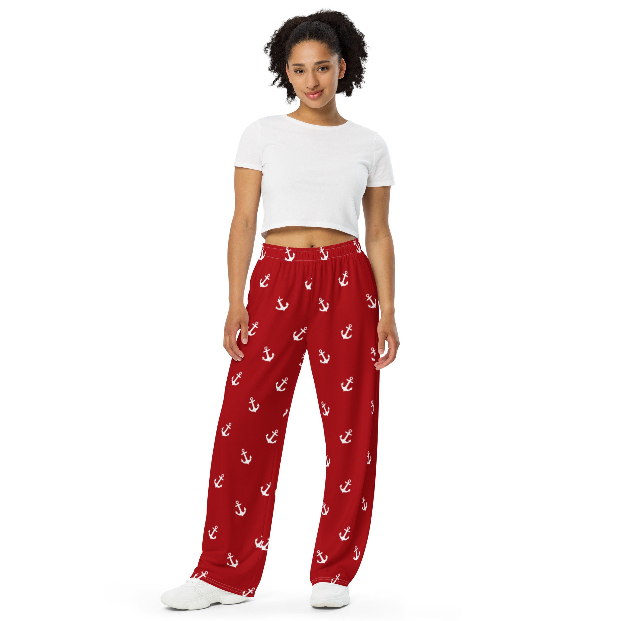 Anchors All-Over Print Unisex Red Wide-Leg Pants