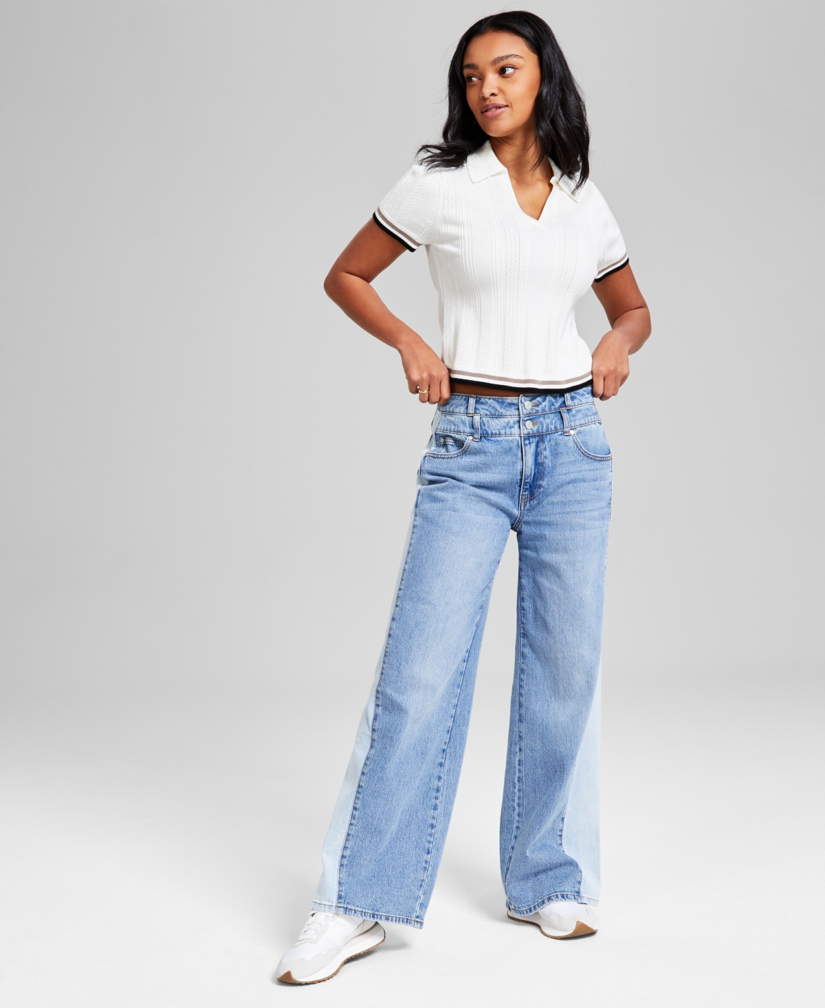 And Now This Petite Two-Tone Wide-Leg Double-Waist Jeans, Exclusively at Macy's - Alonzo